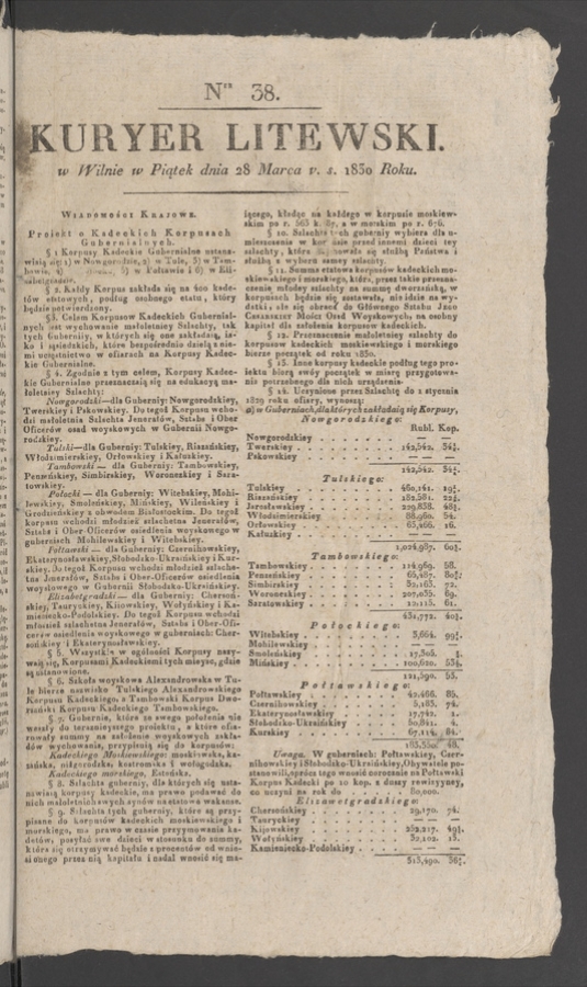 Kuryer Litewski. 1830, numer 38
