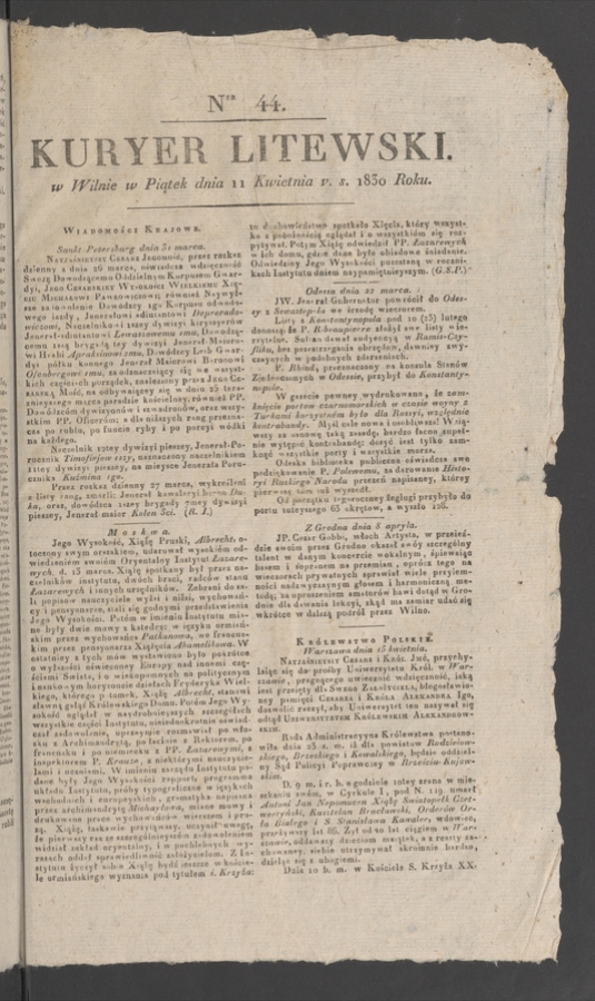 Kuryer Litewski. 1830, numer 44