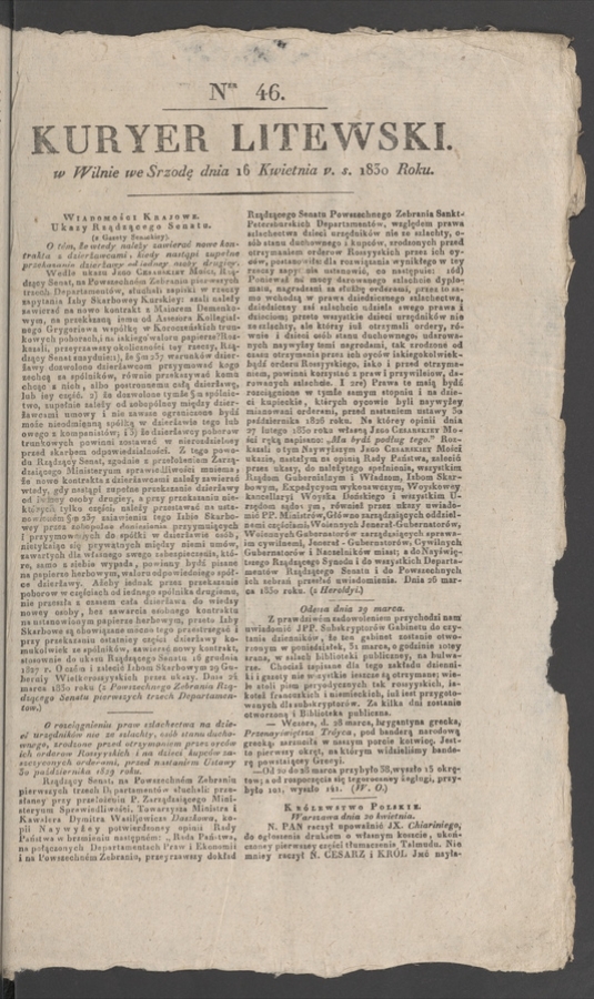 Kuryer Litewski. 1830, numer 46