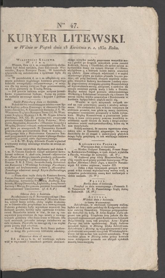 Kuryer Litewski. 1830, numer 47