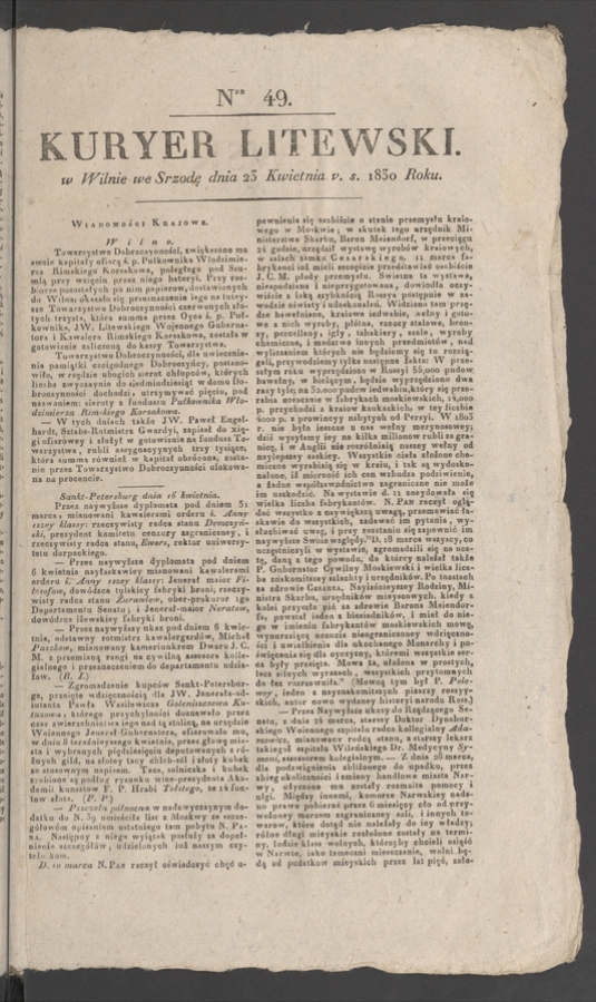 Kuryer Litewski. 1830, numer 49