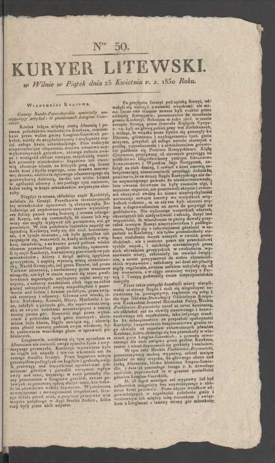 Kuryer Litewski. 1830, numer 50
