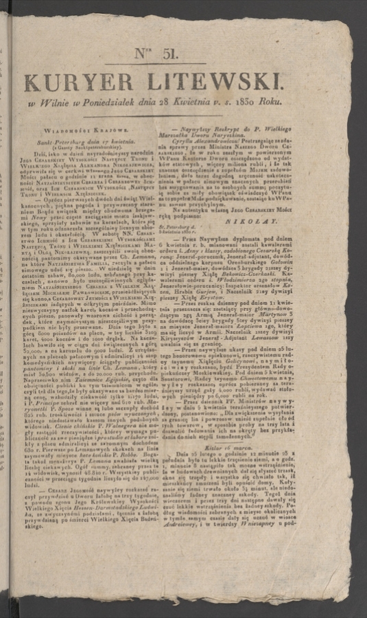 Kuryer Litewski. 1830, numer 51