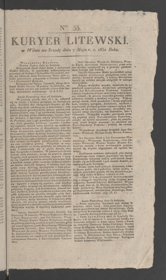 Kuryer Litewski. 1830, numer 55