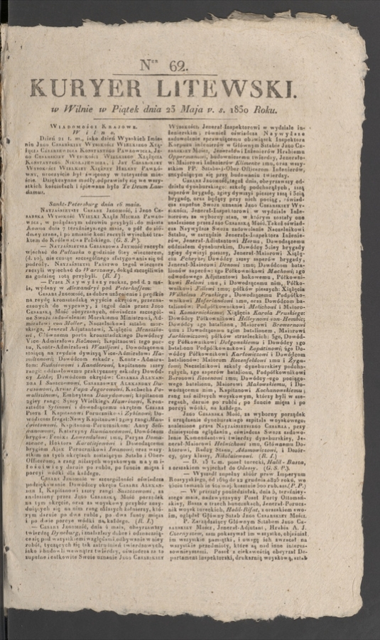 Kuryer Litewski. 1830, numer 62