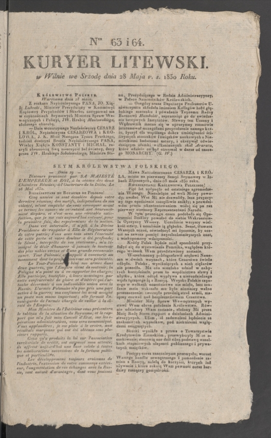 Kuryer Litewski. 1830, numer 63-64