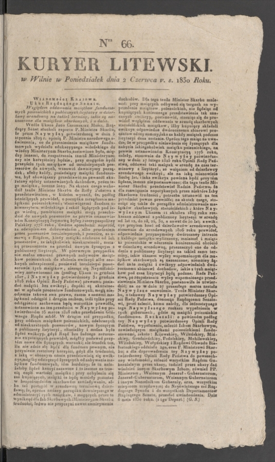 Kuryer Litewski. 1830, numer 66