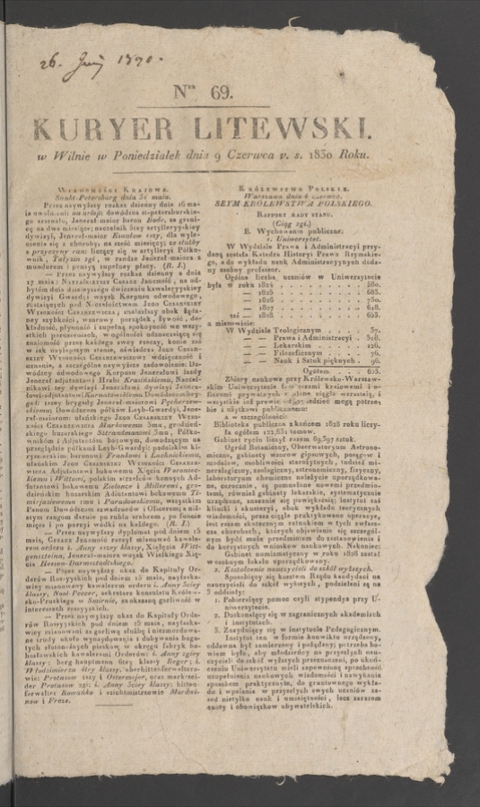 Kuryer Litewski. 1830, numer 69