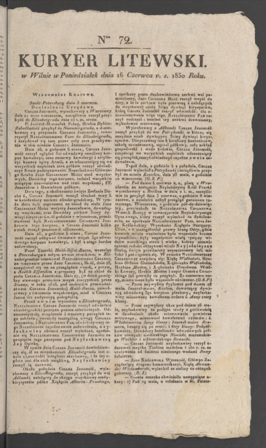 Kuryer Litewski. 1830, numer 72