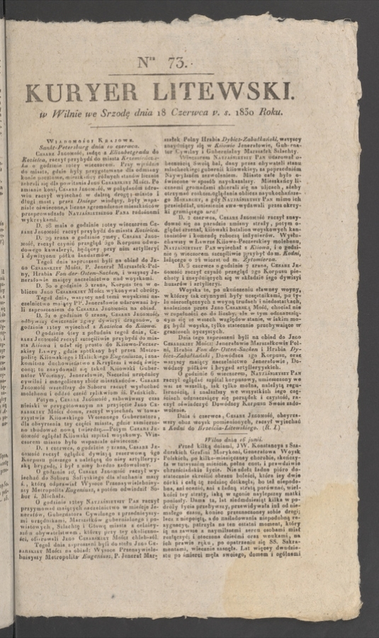 Kuryer Litewski. 1830, numer 73