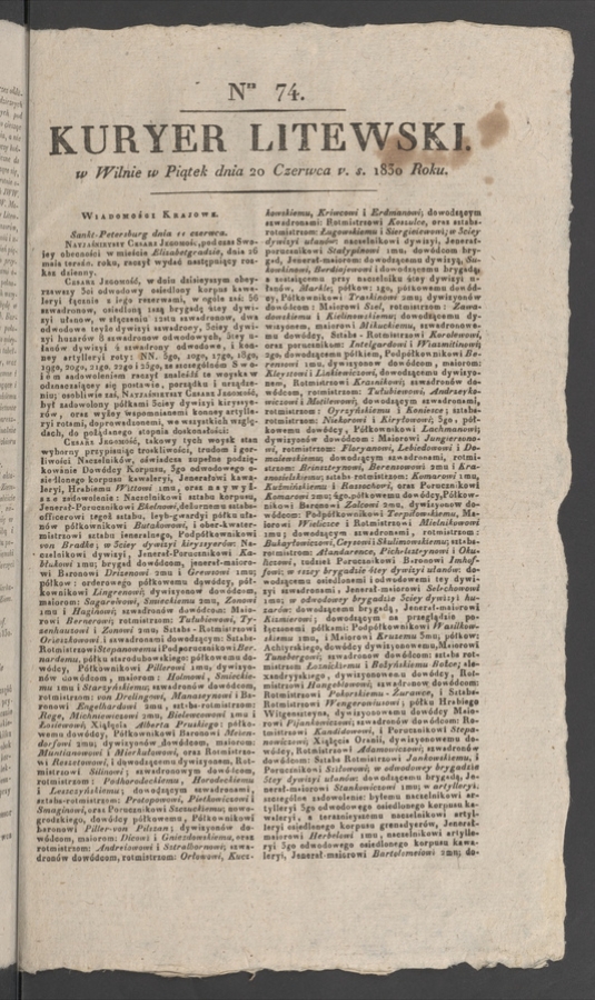 Kuryer Litewski. 1830, numer 74