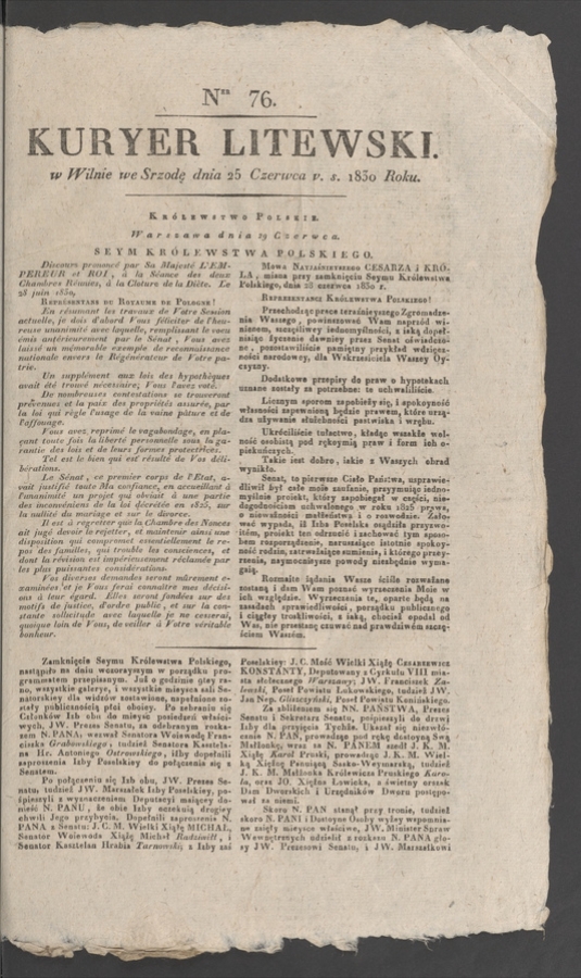 Kuryer Litewski. 1830, numer 76