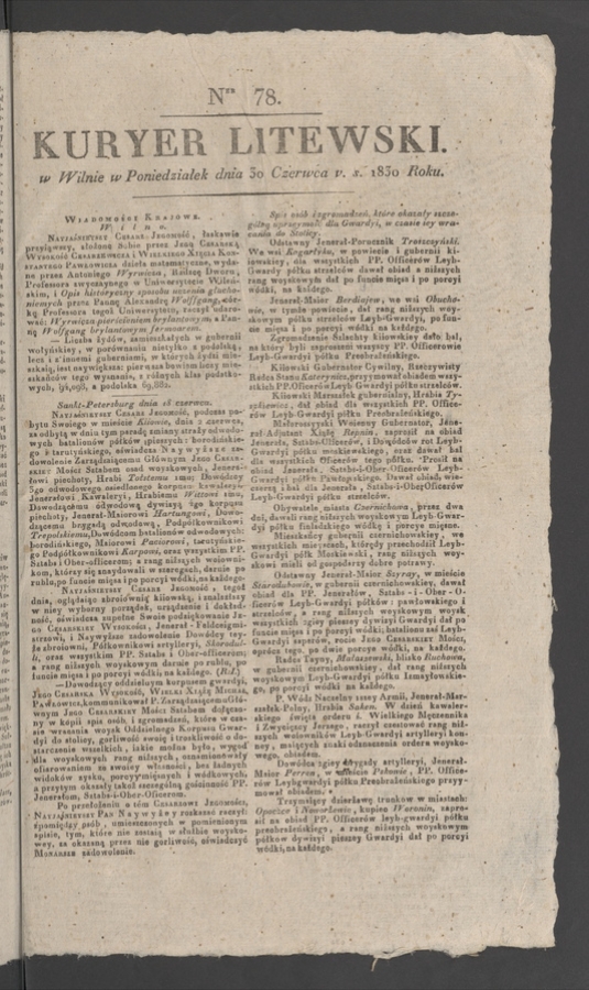 Kuryer Litewski. 1830, numer 78