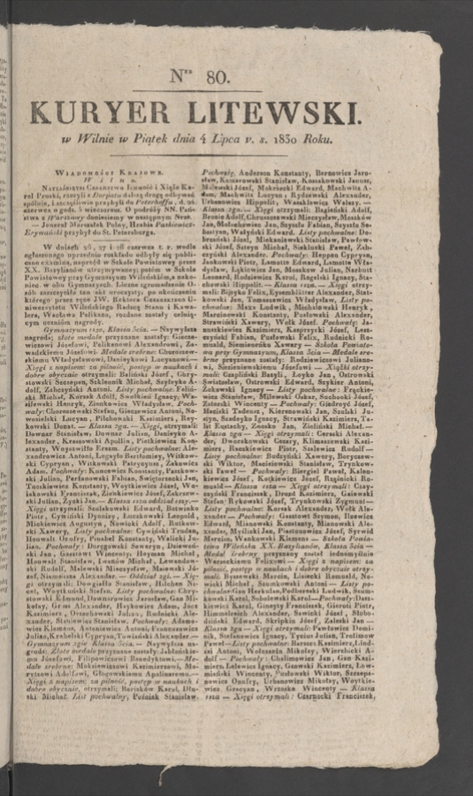 Kuryer Litewski. 1830, numer 80