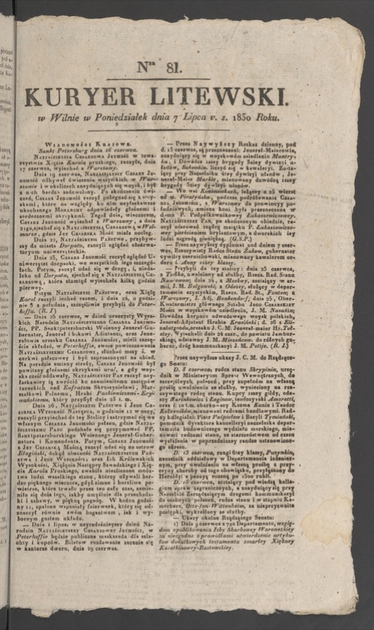 Kuryer Litewski. 1830, numer 81