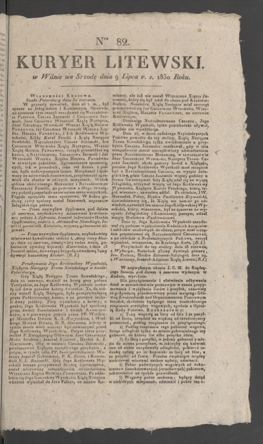 Kuryer Litewski. 1830, numer 82