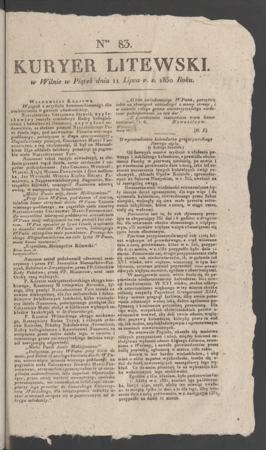 Kuryer Litewski. 1830, numer 83