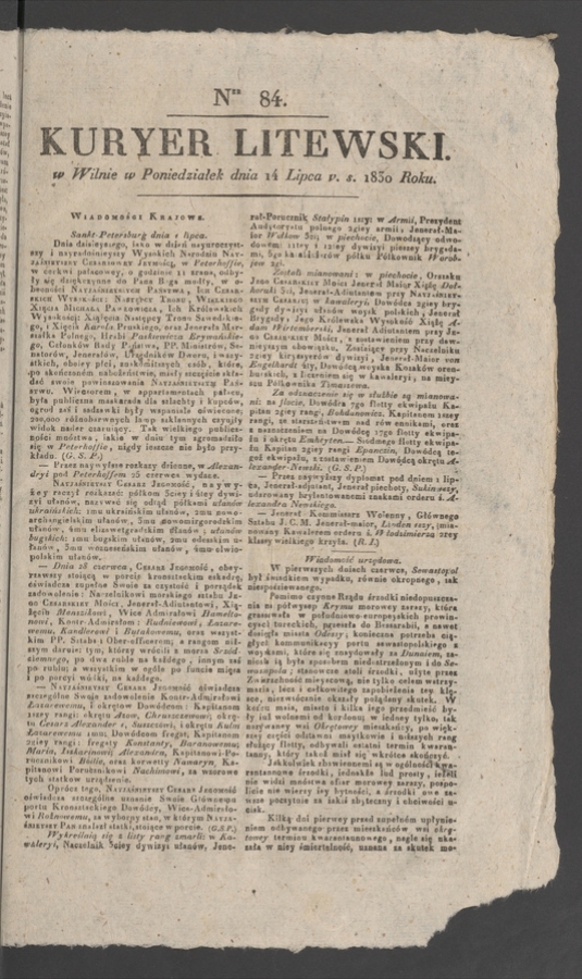 Kuryer Litewski. 1830, numer 84