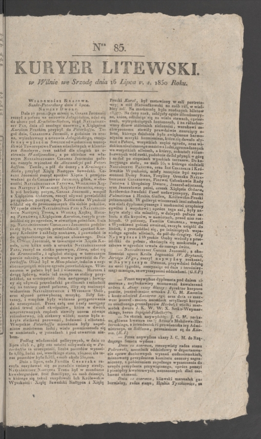 Kuryer Litewski. 1830, numer 85