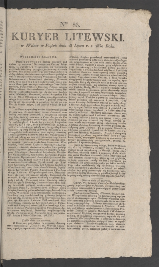 Kuryer Litewski. 1830, numer 86