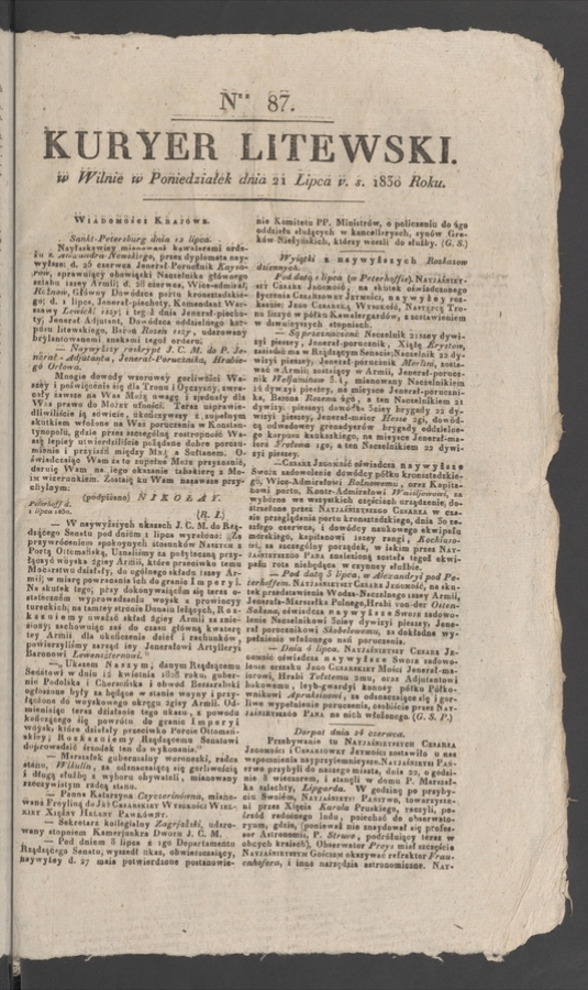 Kuryer Litewski. 1830, numer 87
