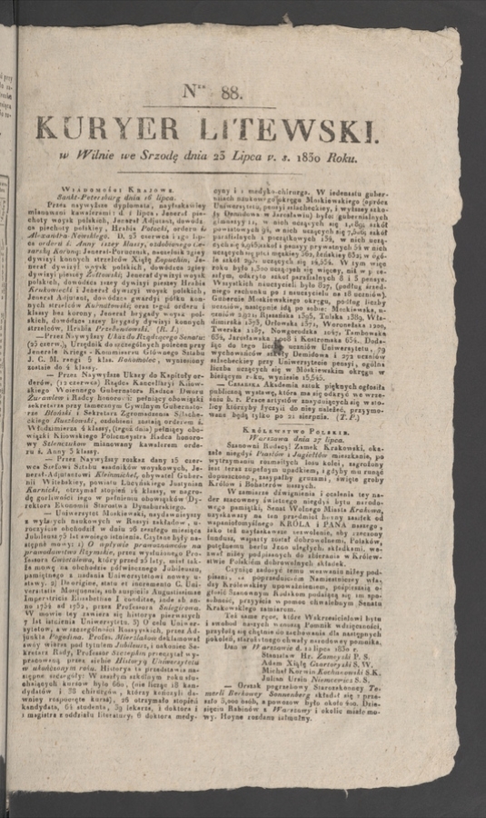 Kuryer Litewski. 1830, numer 88
