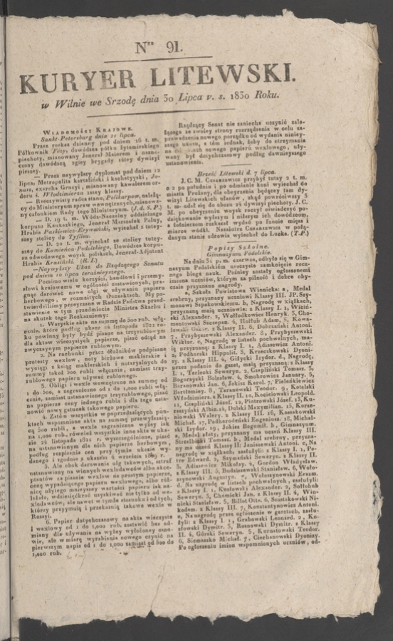 Kuryer Litewski. 1830, numer 91