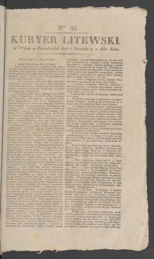 Kuryer Litewski. 1830, numer 93