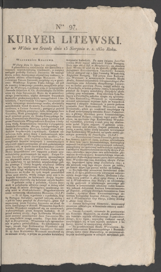 Kuryer Litewski. 1830, numer 97
