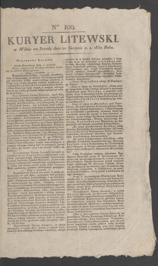 Kuryer Litewski. 1830, numer 100