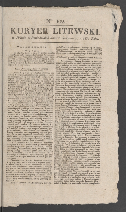 Kuryer Litewski. 1830, numer 102
