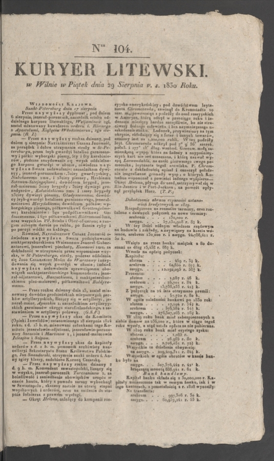 Kuryer Litewski. 1830, numer 104