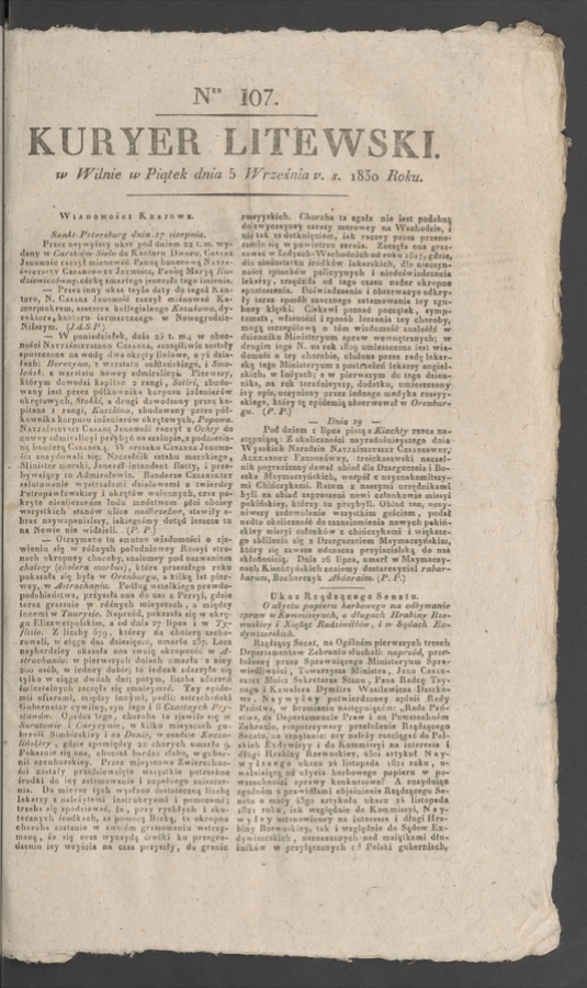 Kuryer Litewski. 1830, numer 107