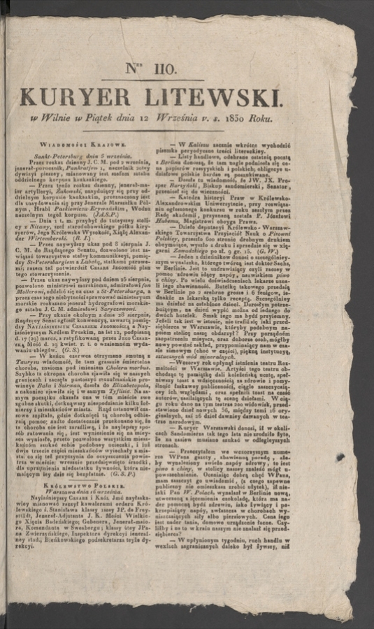 Kuryer Litewski. 1830, numer 110