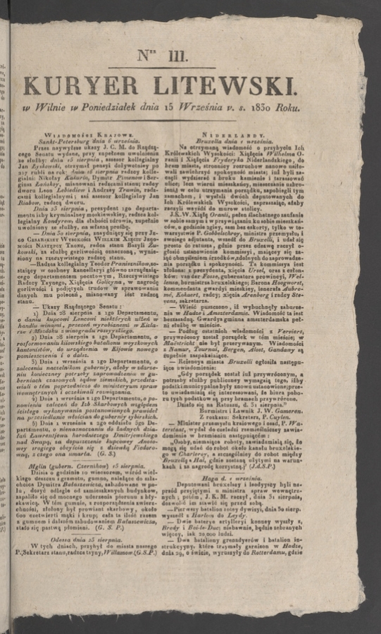 Kuryer Litewski. 1830, numer 111