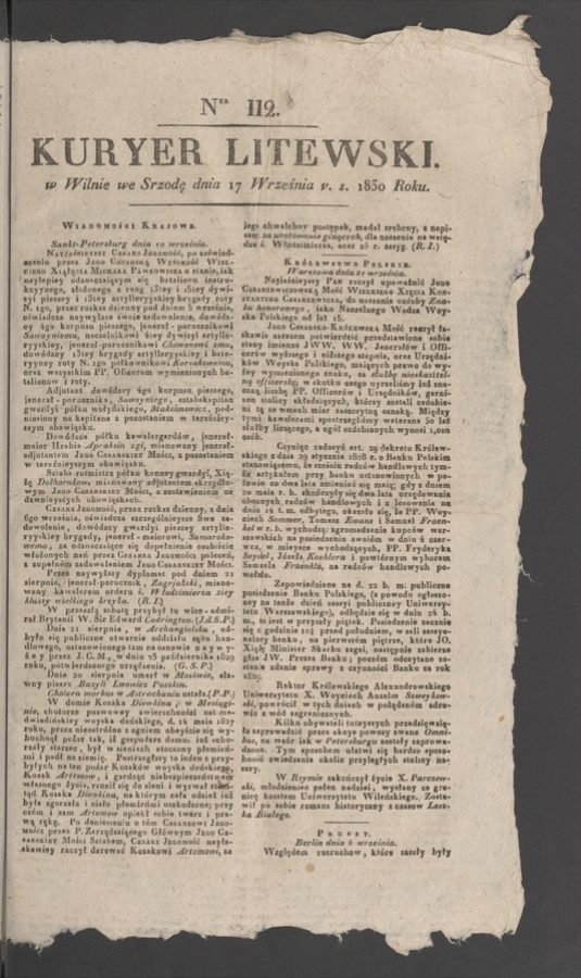 Kuryer Litewski. 1830, numer 112