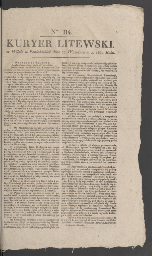 Kuryer Litewski. 1830, numer 114