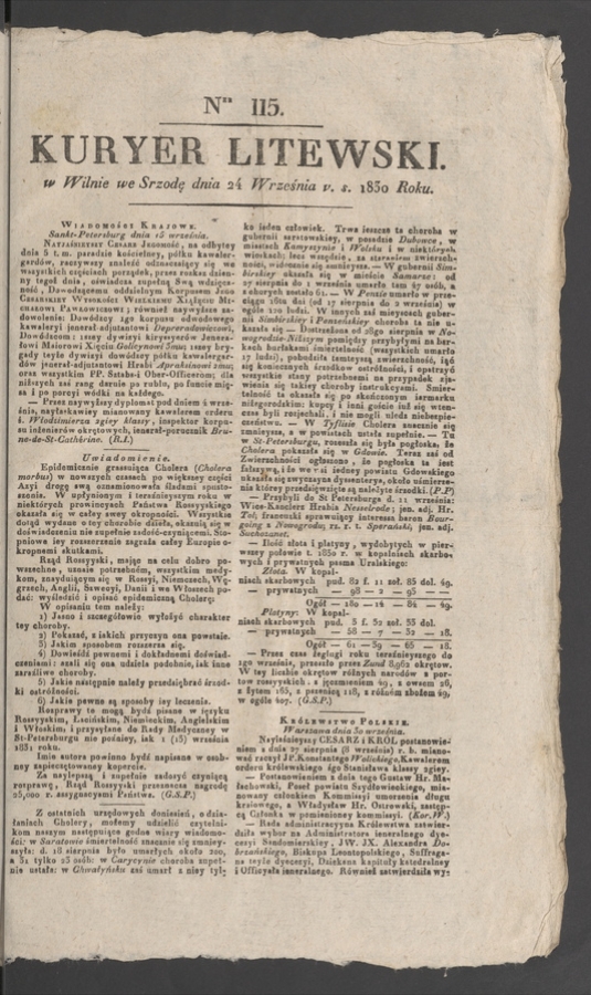 Kuryer Litewski. 1830, numer 115