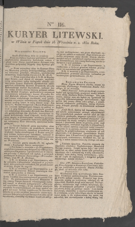 Kuryer Litewski. 1830, numer 116