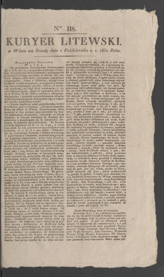 Kuryer Litewski. 1830, numer 118
