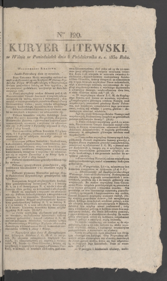 Kuryer Litewski. 1830, numer 120