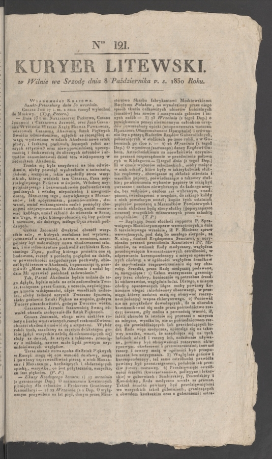 Kuryer Litewski. 1830, numer 121