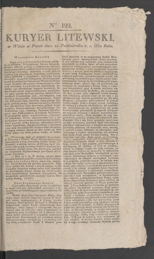 Kuryer Litewski. 1830, numer 122