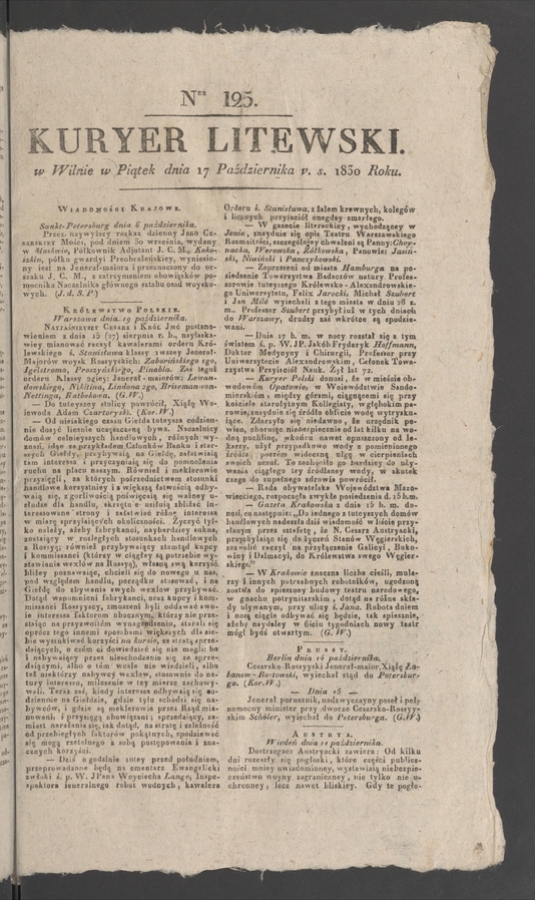 Kuryer Litewski. 1830, numer 125