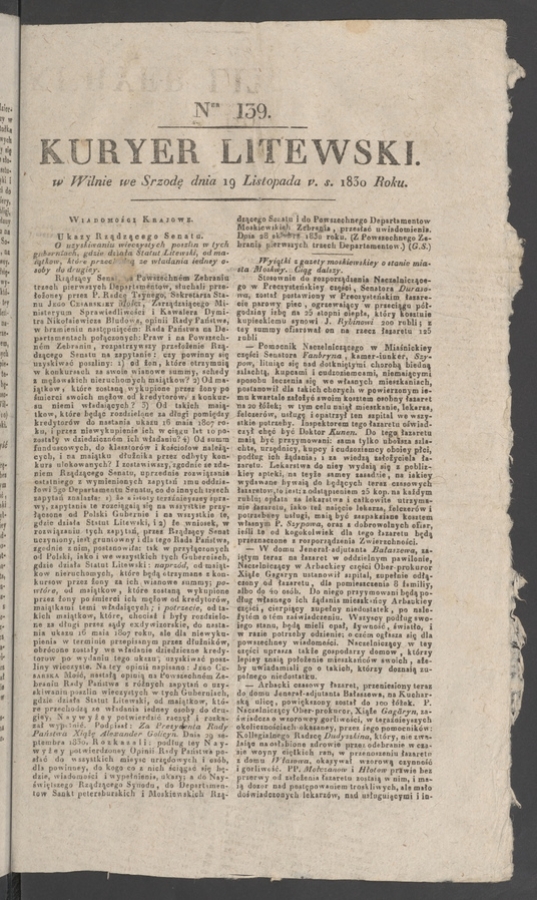 Kuryer Litewski. 1830, numer 139