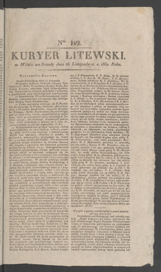 Kuryer Litewski. 1830, numer 142