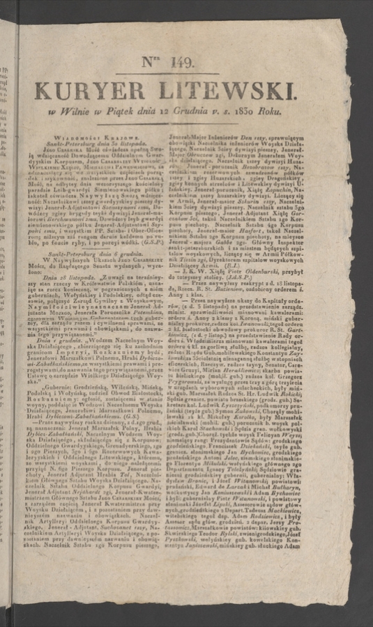 Kuryer Litewski. 1830, numer 149