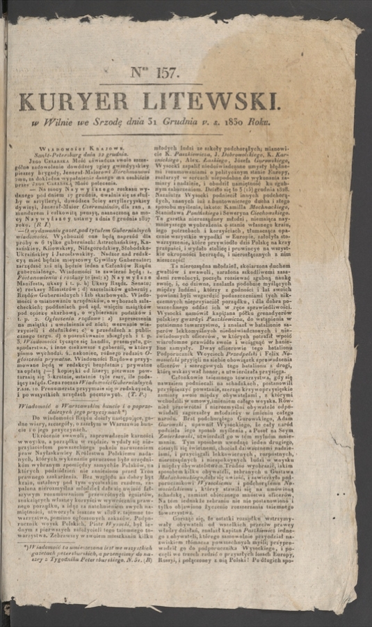 Kuryer Litewski. 1830, numer 157