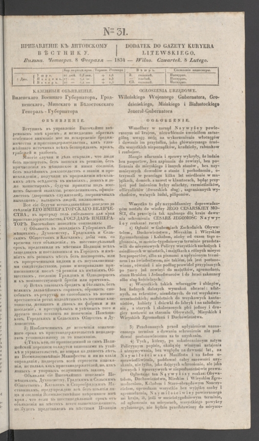 Прибавленіе къ Литовскому Вѣстнику. 1834, numer 31