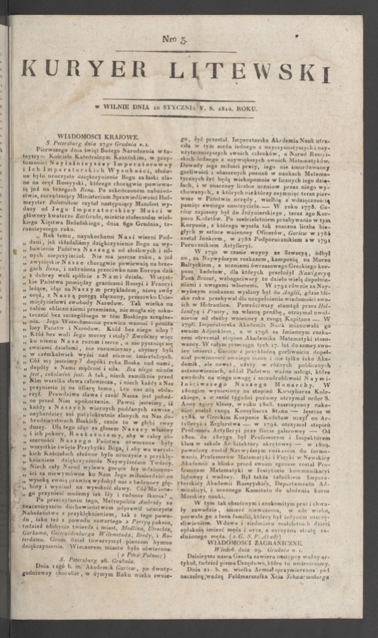 Kuryer Litewski. 1814, numero 3
